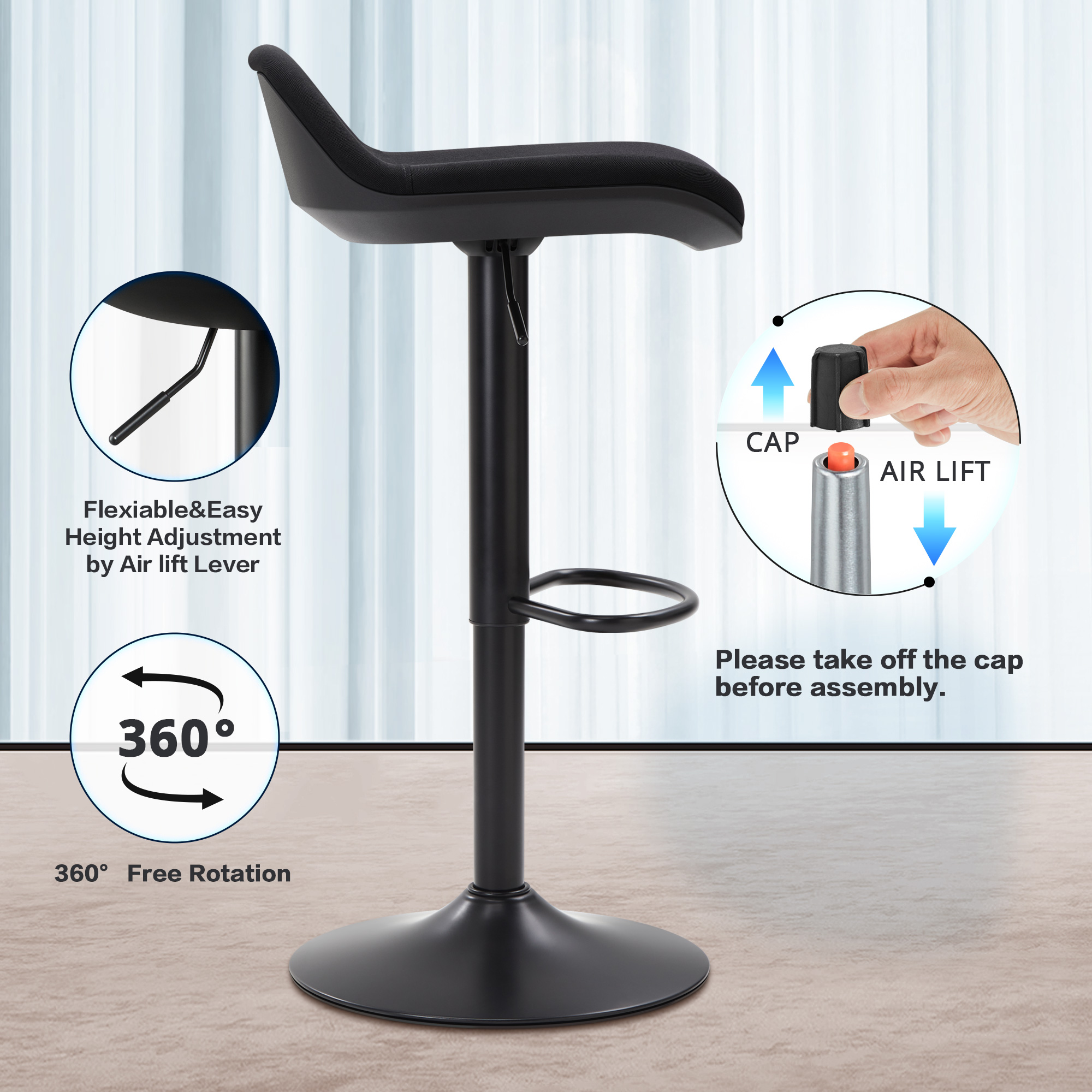 IWMH Standing Desk Stool, Height Adjustable Standing Desk Chair, Ergonomic Sit Stand Stool with Footrest, 360° Swivel Leaning Stools for Office Home (Black)