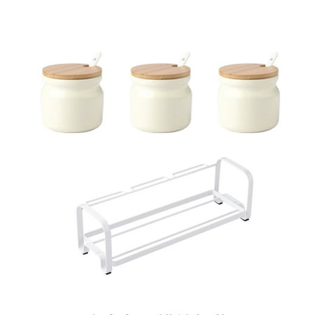 

European Solid Color Sugar Bowl With Lid Ceramic Sugar Pot Coffee Accessories Sugar Pourer Kitchen Storage-Beige-3 Set