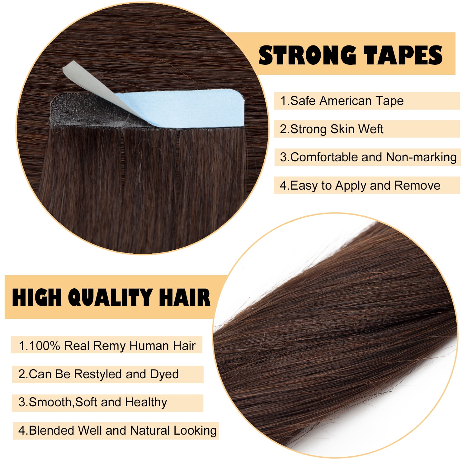 Benehair Tape In 100% Real Remy Human Hair Extensions Seamless Skin Weft Thick Glue Straight Women Brown 10-20pcs 12inch