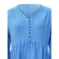 thumbnail image 3 of Sexy Dance Robe Longue Femme Boutons Décoratifs Maxi Robes Col en V Plissée Manches Longues Bleu Clair m, 3 of 5