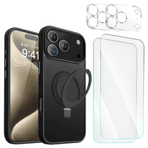 5-in-1 Entronix Bundle designed for iPhone 17 Pro, Magnetic Ring Case with Kickstand, 2 Tempered Glass, 2 Camera Lens