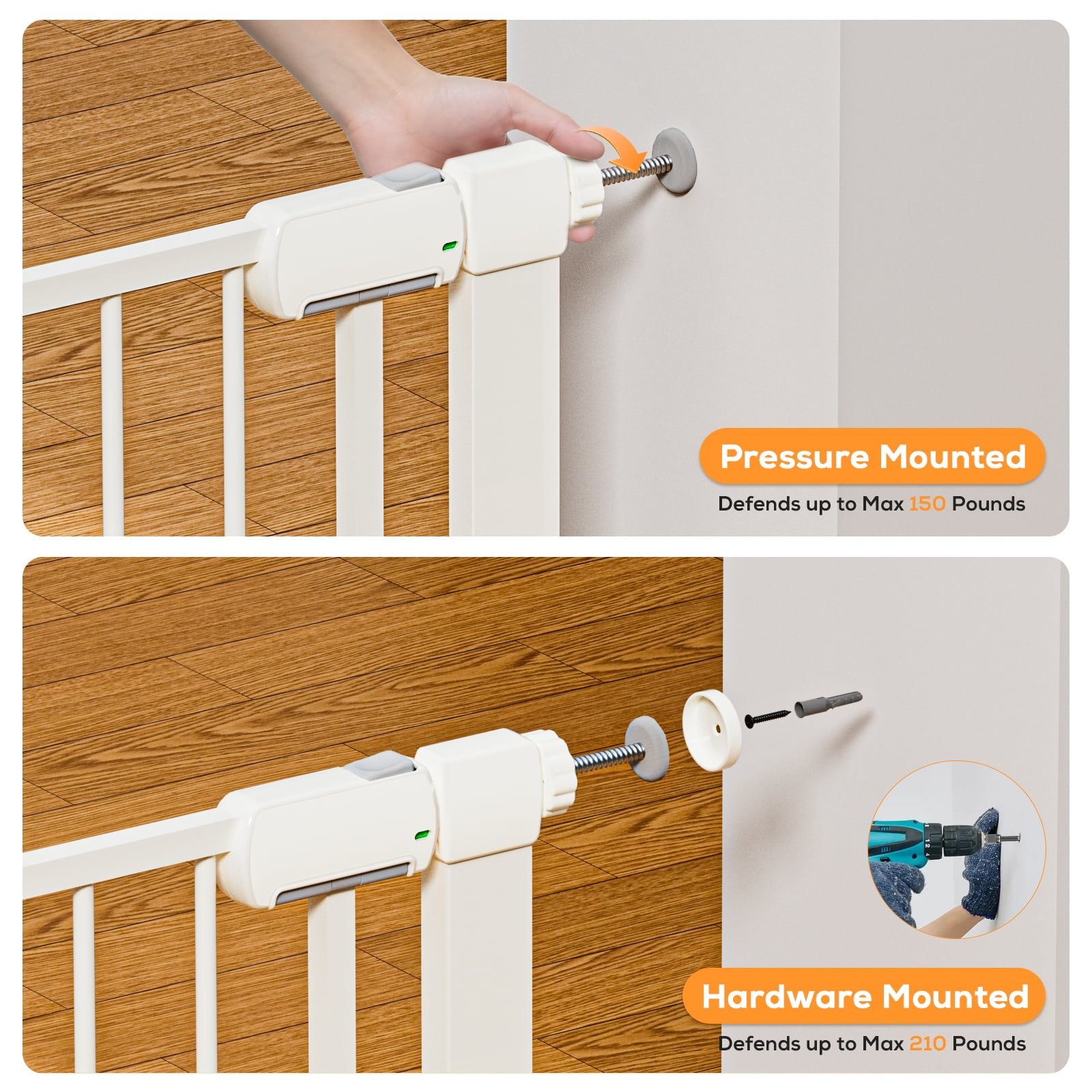 Mutak Baby Safety Gate, Baby Gates for Top Stairs Doorway, 29.5''- 54.2''Wide, High 36" , Pressure Mount, White