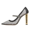 thumbnail image 2 of FSJ Women Pointed Toe Rhinestone Mesh Pumps Single Band Chain Chunky High Heels Elegant Prom Party Evening Shoes Size 11 Black, 2 of 5