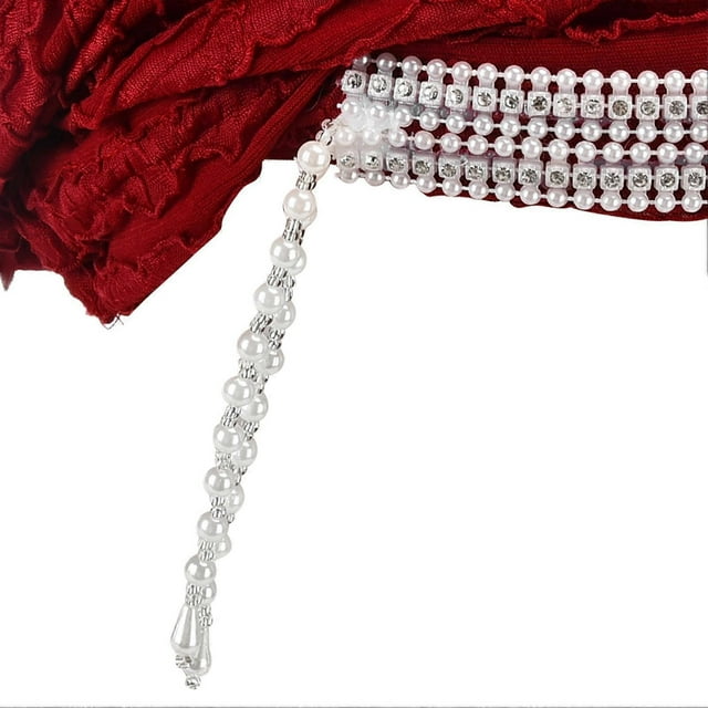 Head Wrap Fashionable Breathable Pearl Embellished Tassel Headband for Women Daily Decorations Muslim ProductsWine Red
