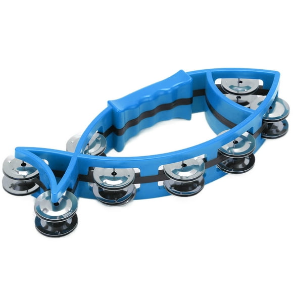 Instrumento de ritmo musical Bling Bling pandereta de mano suave forma de pez doble fila para niños