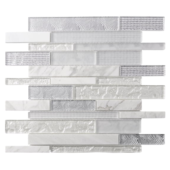 5 pack White 11.8 in. x 11.8 in. Polished and Honed Glass and Stone Mosaic Floor and Wall Tile (4.83 sq. ft./Case)