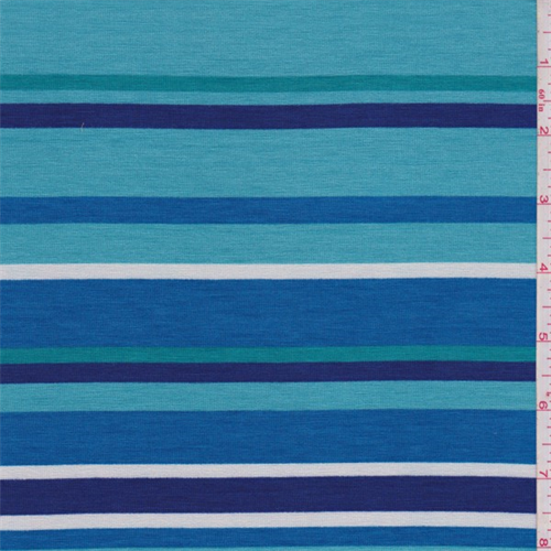 Aqua/Turquoise Stripe Tencel Jersey Knit, Fabric By the Yard
