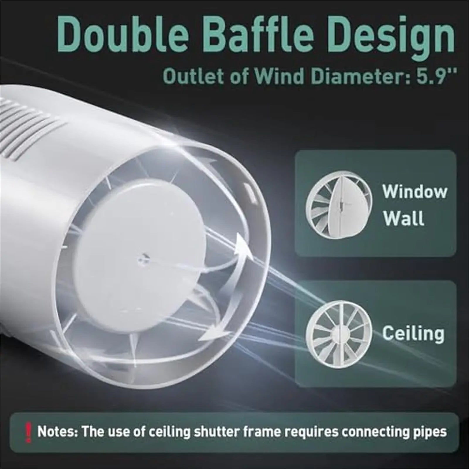 Bathroom Exhaust Fan Humidity Sensor Timer 5.9 In Quiet 110 CFM Ceiling Wall-Mount Ventilation Dual Baffle Design ABS
