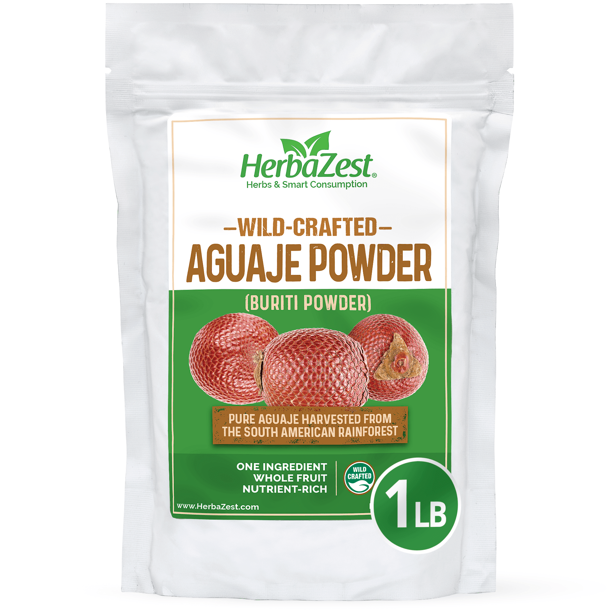 HerbaZest Aguaje Powder | 1 lb | Vegan & Gluten-Free | Wild Crafted & 100% Pure | Perfect for Smoothies Yogurt & Cereal | Nutritional Powders