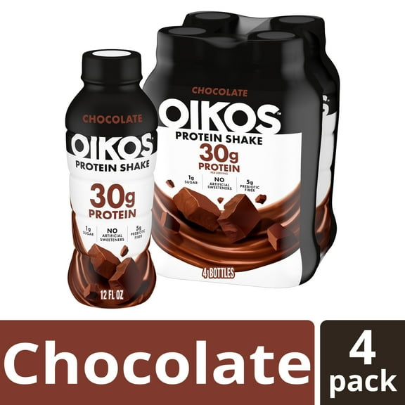 Oikos Protein Shake, Shelf Stable, Chocolate, 30g Protein, 12 fl oz, 4 Count​ Bottles