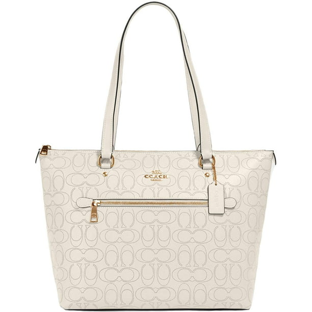 Coach Perforated Signature Leather Gallery Tote in Chalk 