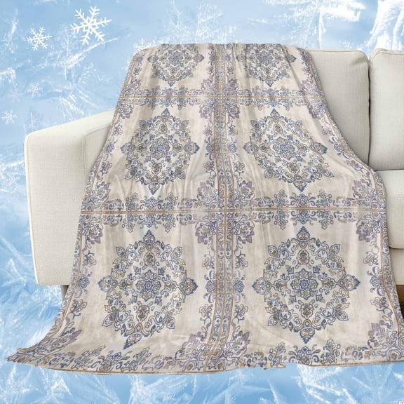 Vintage Brown Blue Cooling Blanket,Lightweight Breathable Summer Throw Blanket with Double Sided Cold Effect,Boho Ethnic Mexican Floral Southwestern Picnic Blankets Bed Sheet for Hot Sleepers 60"x80"