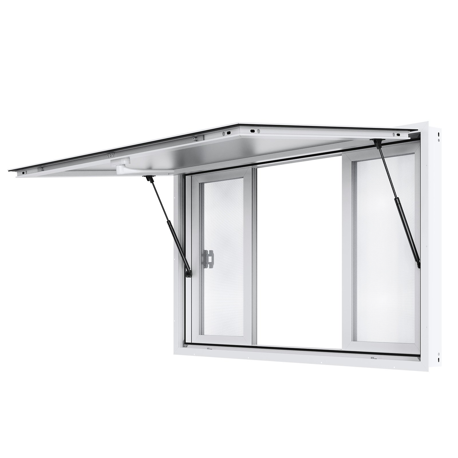 Concession Window 53"x33", Aluminum Alloy Food Truck Service Window with 4 Horizontal Sliding Windows & Awning Door & Drag Hook, Up to 85 Degrees Serving Window for Food Truck Concession Trailer