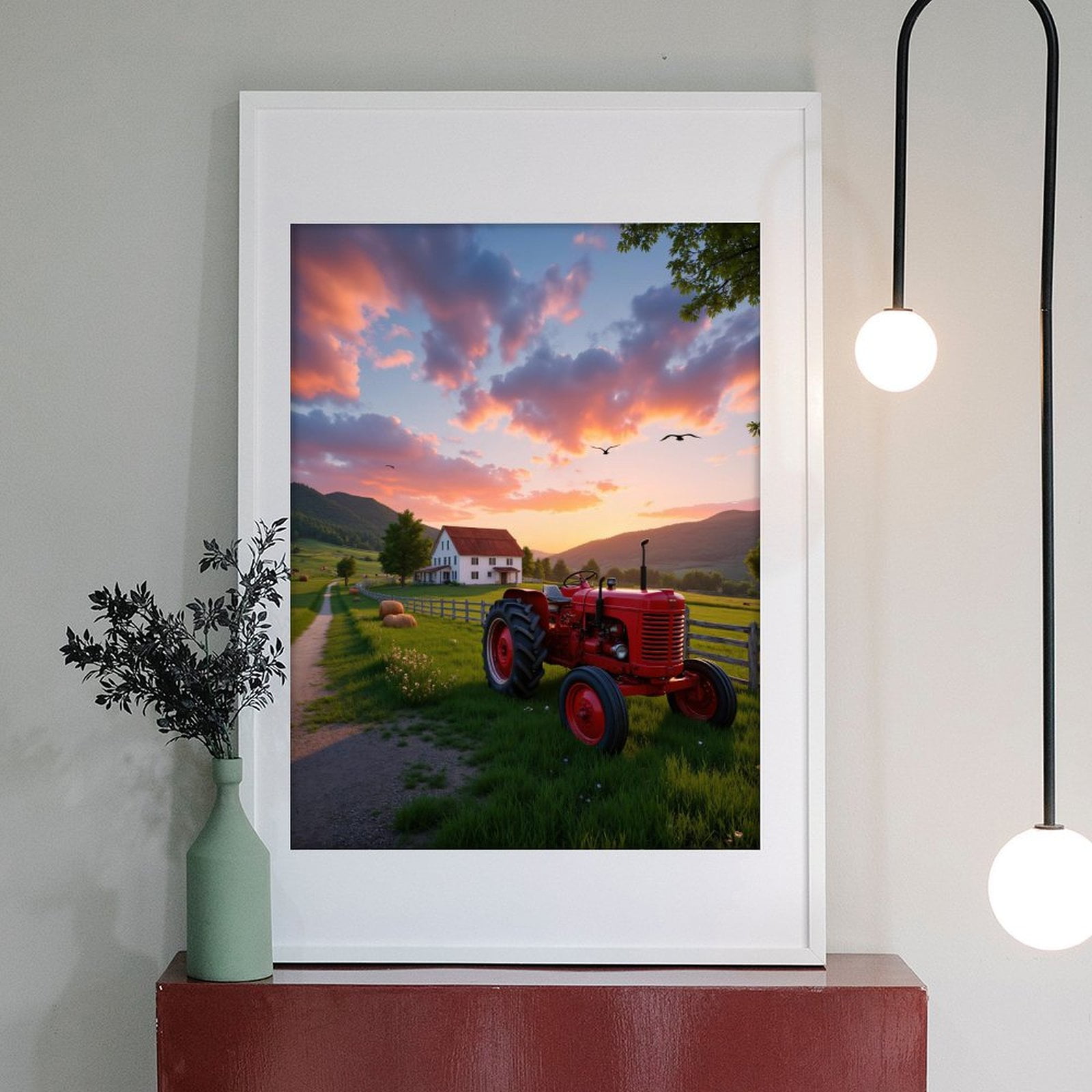 Diamond Art Kits for Adults - 5d Sunset Farm Red Tractor Fields Diamond Painting for Adults, Diamond Art for Adults Beginners, Diamond Painting Kits for Adults for Home Wall Decor