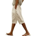 thumbnail image 4 of WQQZJJ Women's Cotton Linen Shorts, Solid Color Casual Bermuda Shorts Summer Fashion Button with Pockets and Knee-Length Shorts, 4 of 8