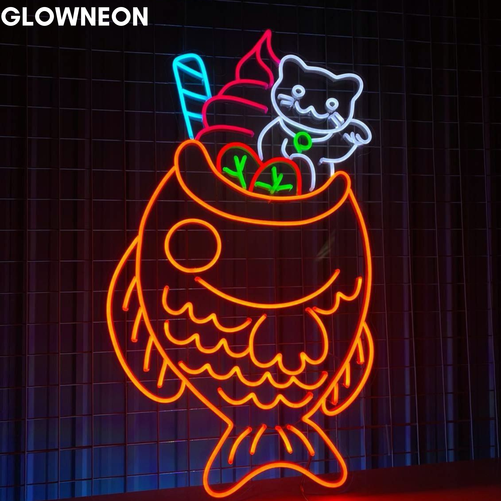 Glowneon Taiyaki Neon Sign, Ice Cream Led Sign, Taiyaki Store Decor