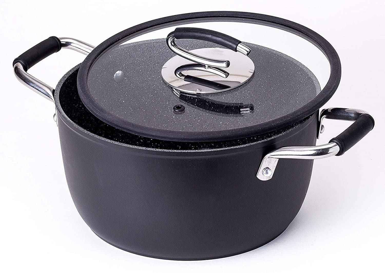 Nontoxic Ceramic Coated Stock Pot with Oven Safe Glass Lid Vesuvio 7.7 Litre Nonstick Dutch Oven Made in Italy