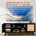 thumbnail image 5 of KFFKFF Black TV Stand for 75in Television, Bohemian Style Stand with Rattan Door, Entertainment Hub with Integrated Socket, Two-Shelf Storage Unit, Contemporary TV Cabinet for Lounge, Media Room, 5 of 9