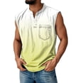 thumbnail image 3 of Sleeveless Shirts for Men, Men's Retro Stand Collar Casual Pocket Solid Color Sleeveless Henley Shirt Yellow L, 3 of 6