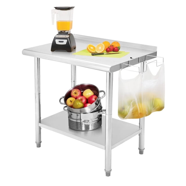 Towallmark Stainless Steel Work Table, Commercial Prep Table 36x24 Inch With Adjustable Undershelf & Trash Bag Holder, NSF Certified 2 Tier Kitchen Workbench For Restaurant, Bakery
