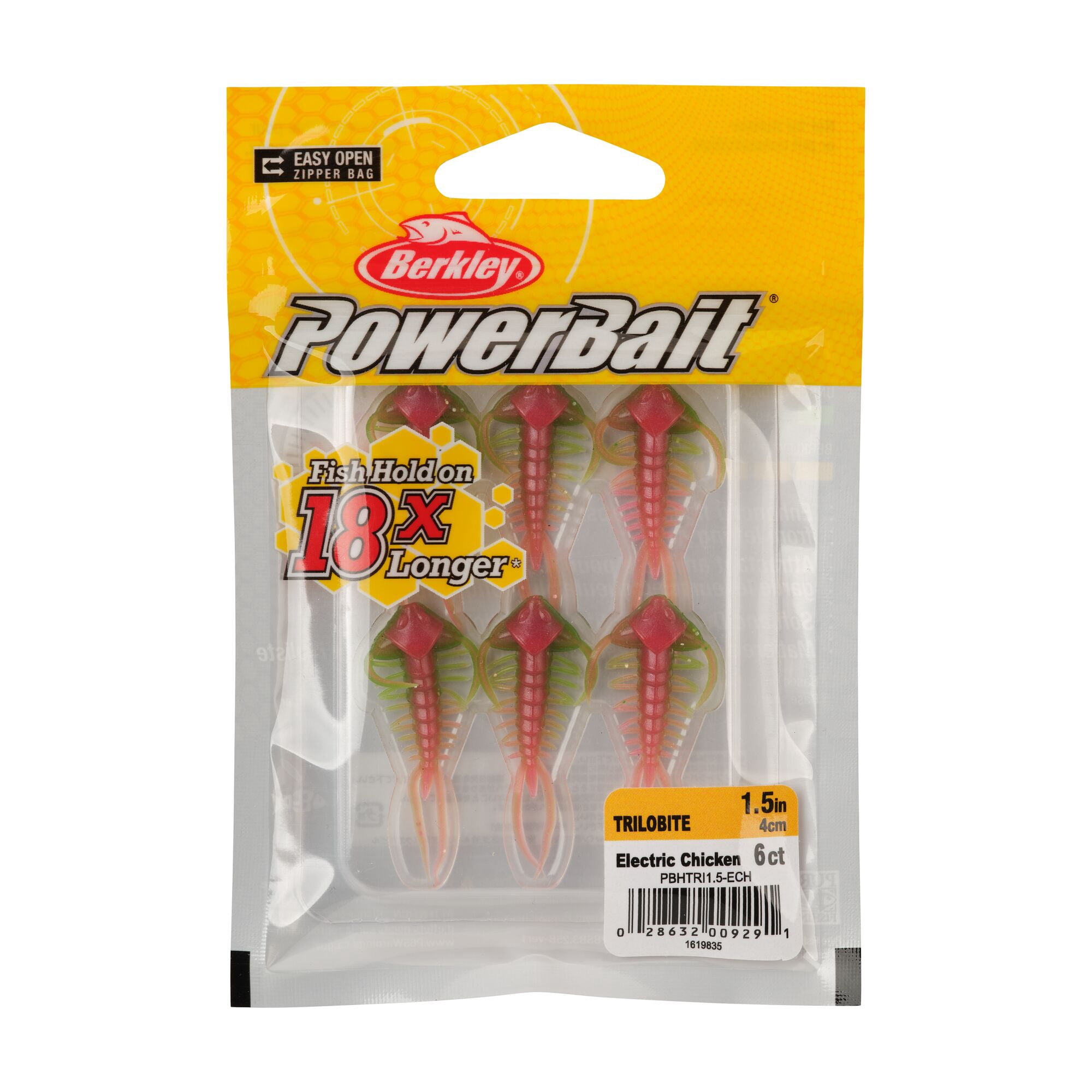Berkley PowerBait® Trilobite, 1.5 in, Creatures, Electric Chicken (6 Count)