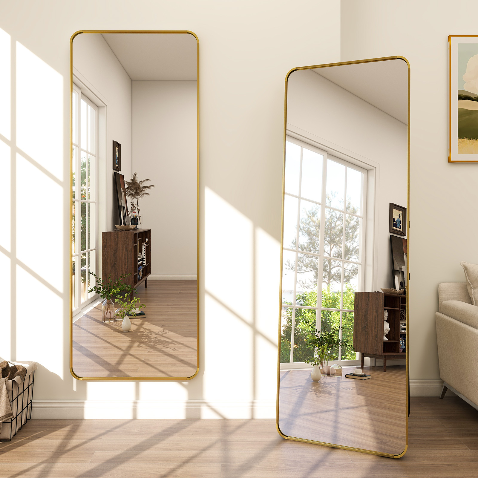 BEAUTYPEAK 21x64 Full Length Mirror Rectangle Safe Standing Floor Mirror,Gold - image 2 of 6
