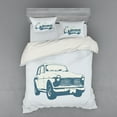 thumbnail image 2 of Ambesonne Retro Bedding Set 3 Pcs, Vintage Car Silhouette Art, Twin XL, Slate Blue and Pale Blue, 2 of 3