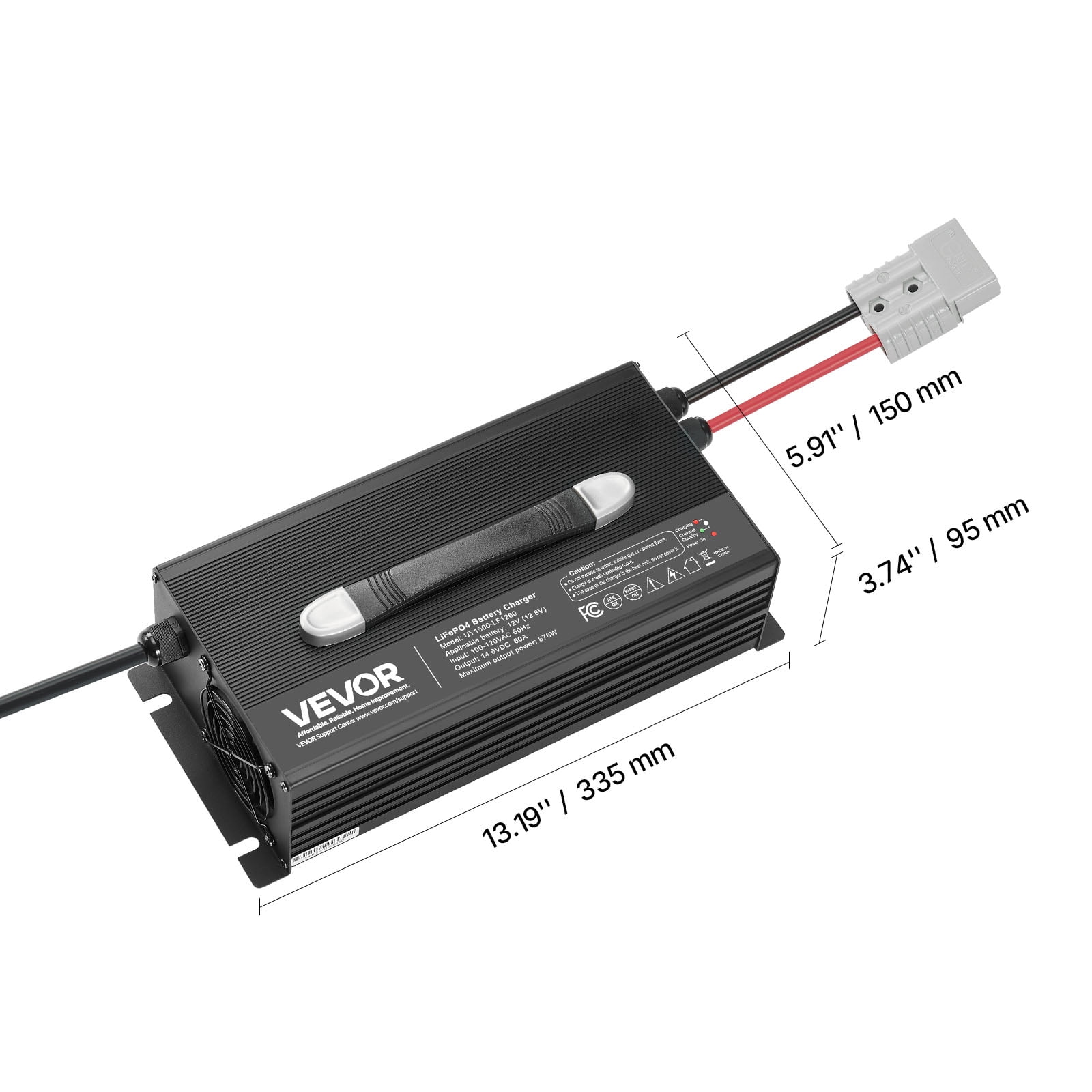 VEVOR 12V 60A Lithium Battery Charger, 14.6V, AC-DC LiFePO4 Smart Charger, with Anderson Connector, LED Indicator, 0V Activation, for Lithium LiFePO4 Deep Cycle Rechargeable Batteries of Boat, RV