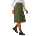 thumbnail image 4 of Falda A-Line de Cintura Alta Elástica para Mujeres INSPIRE CHIC, con Cinturón, Midi de Pana para Otoño Invierno, Talla XL, Verde Ejército, 4 of 6