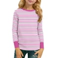 thumbnail image 2 of UQJfacai Girls Long Sleeve T Shirts Kids Crewneck Soft Tunic Tops Teen Girl Casual Striped Color Block Summer Tees 5-16 Years, 2 of 9