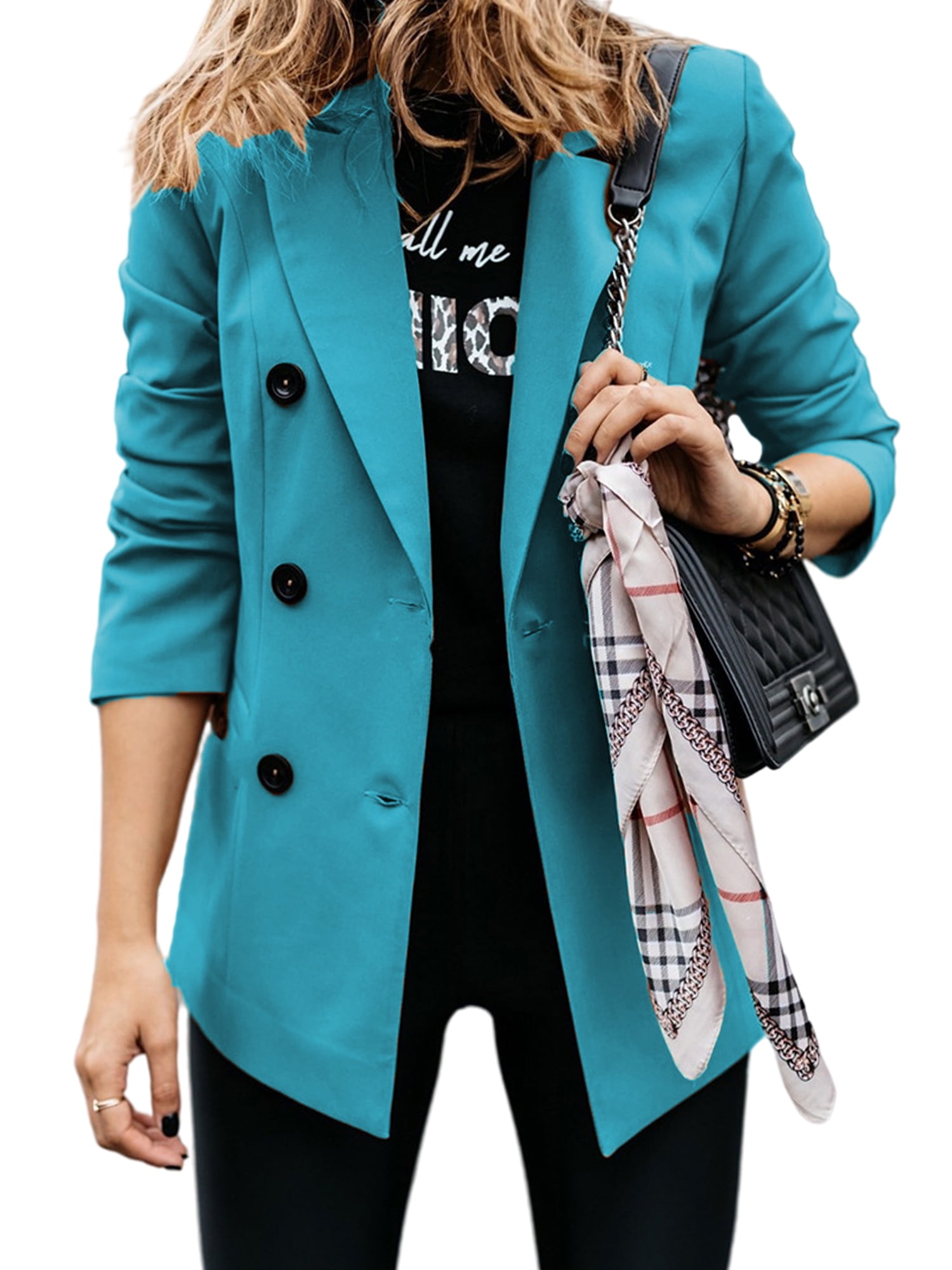 SELX Women Double Breasted Long Sleeve Mid-Long Notched Lapel Blazer Suit Set SELX Women Double Breasted Long Sleeve Mid-Long Notched Lapel Blazer Suit Set