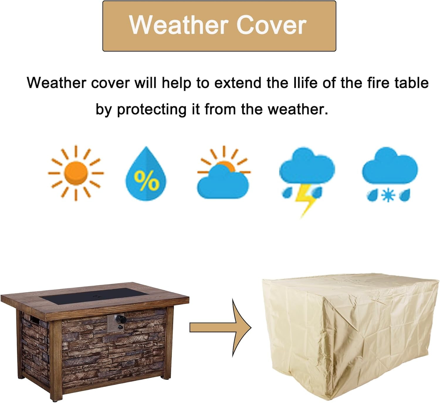 Afterglow Outdoor Retangular TerraFab Propane Fire Pit Table for Outside Patio Backyard Garden with Weather Cover and Lava Rocks, 50000 BTU, 43.5”Lx27.36”Wx23.8”H, Brown, CSA Certificated