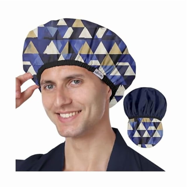 wonima11 Shower Cap for Men, Waterproof Reusable Hair Cap with Dual-Layer Design, Reversible Double-Sided Use, Stretchable Elastic Band, Comfortable Fit for Shower, Gym, Hair Care & Travel