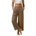 thumbnail image 5 of Miluxas Womens Solid Wide Leg Ankle Pants Elastic High Waisted Straight Leg Cropped Pants with Pockets Work office Dressy Trousers Streetwear Khaki, 5 of 8