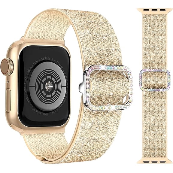 can Bling Stretchy Band for Apple Watch Bands 46mm 45mm 44mm 49mm 42mm 41mm 40mm 38mm for Women iWatch Bands SE Series 11 10 9 8 7 6 5 4 3 Ultra, Elastic Nylon Strap Solo Loop for Apple Watch Band