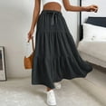 thumbnail image 5 of RPVATI Women's Skirts Midi High Waisted Drawstring Boho Linen A Line Skirts Summer Tiered Trendy Plus Size Pleated Flowy Skirt Black M, 5 of 7