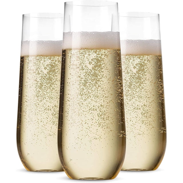 20Pack Stemless Plastic Champagne Flutes Disposable Clear Plastic Toasting Glasses Shatterproof Recyclable and BPA-Free