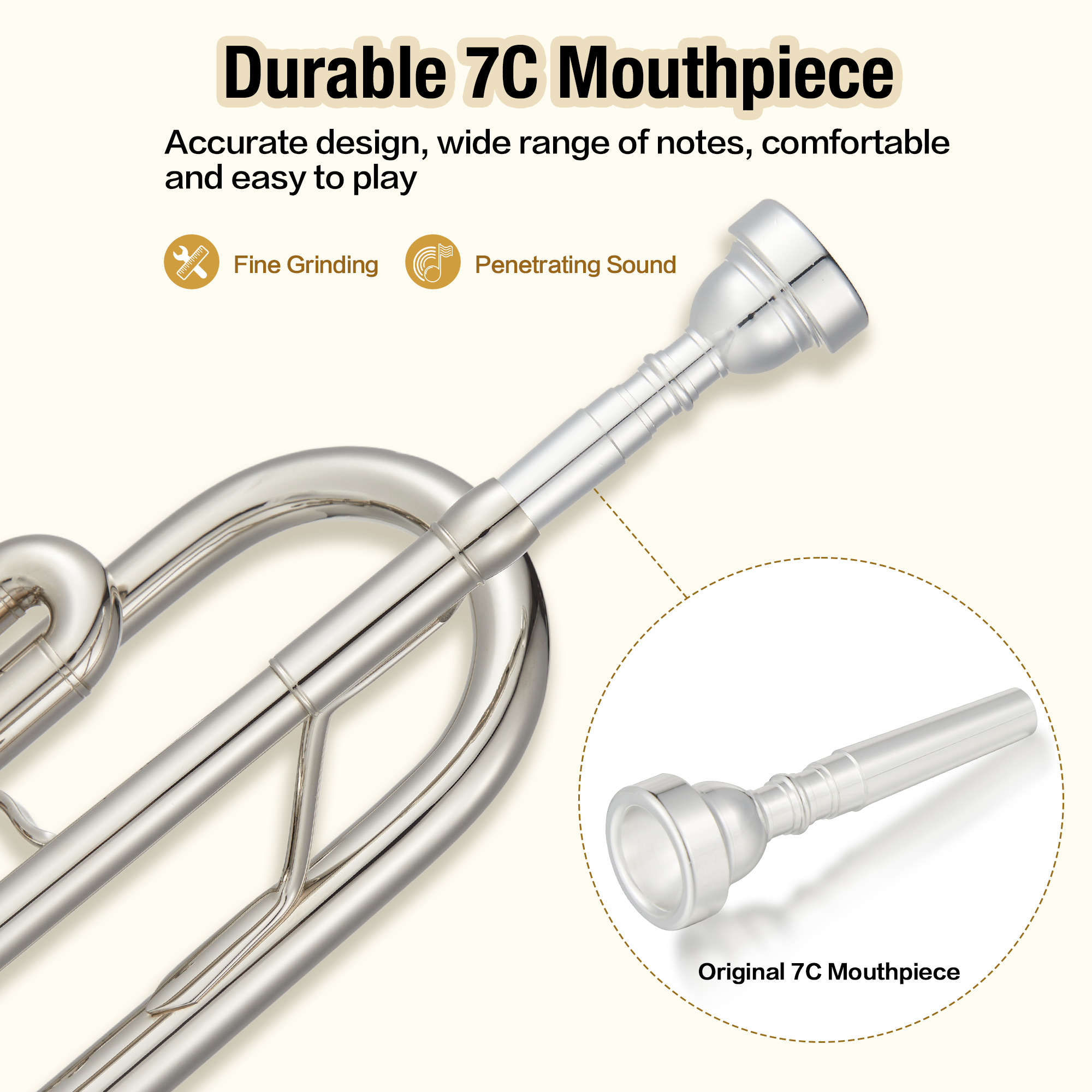 Trumpet Instrument, Band & Orchestra Musical Instruments for Beginners or Advanced Students (Nickel-Plated)