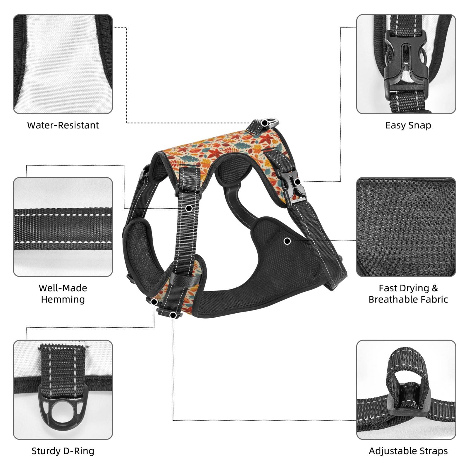 Vsdgher Autumn Leaves 3 Dog Harness, No-Pull Pet Harness, Dog Vest, Pet Vest for Small to Large Dogs-X-Large