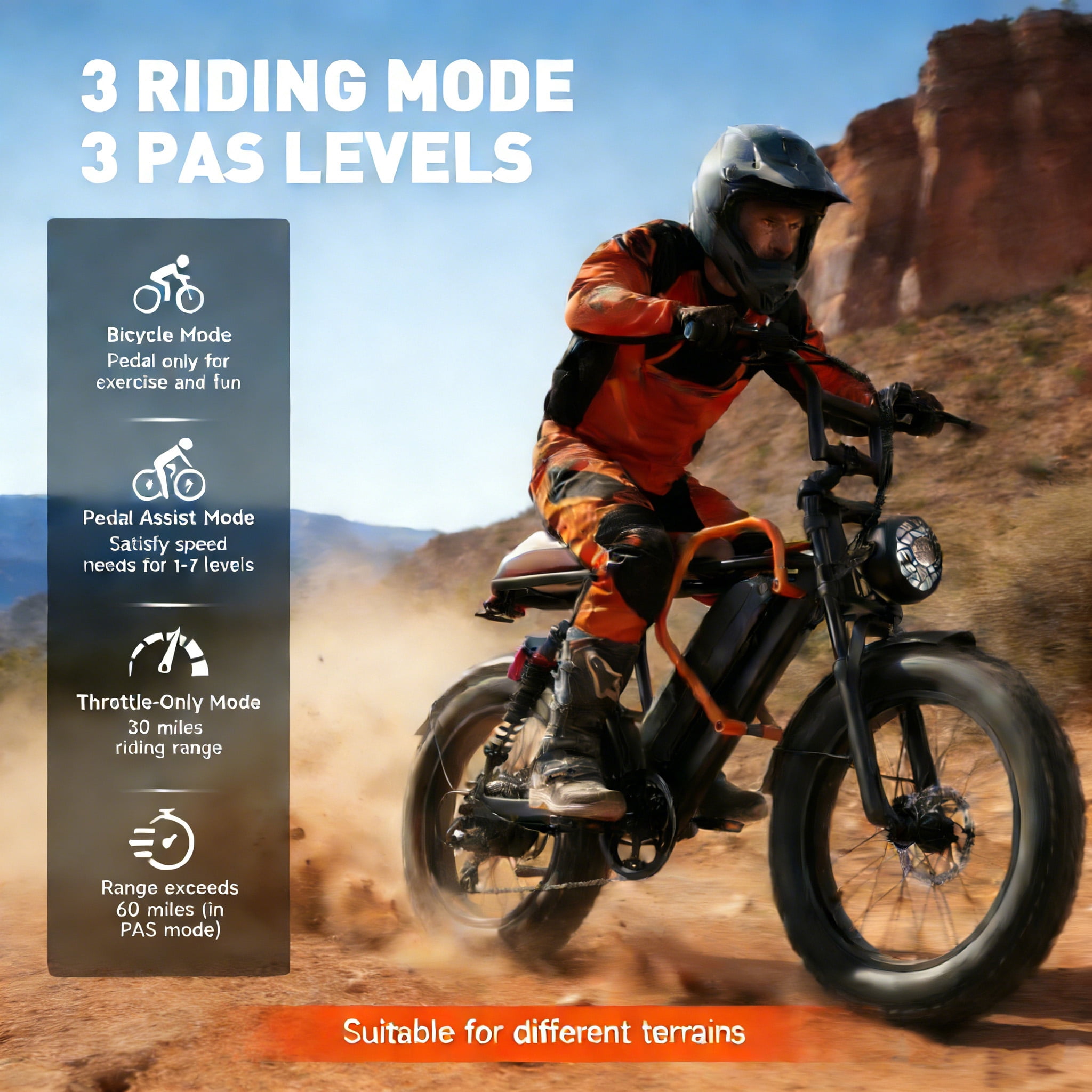 Electric Mountain Bicycles,750W Peak 1500W Motor,30MPH 60 Miles,720Wh Removable Battery,20 X 4.0 Fat Tire Ebikes for Adults,7 Speed,UL2849