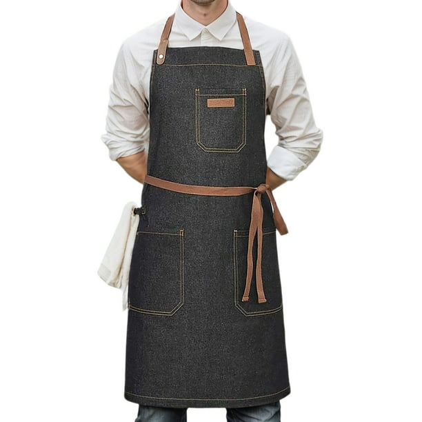 Delantal con gancho para el cuello y bolsillos para hombre: ropa de trabajo para restaurantes, barbacoas y panaderías