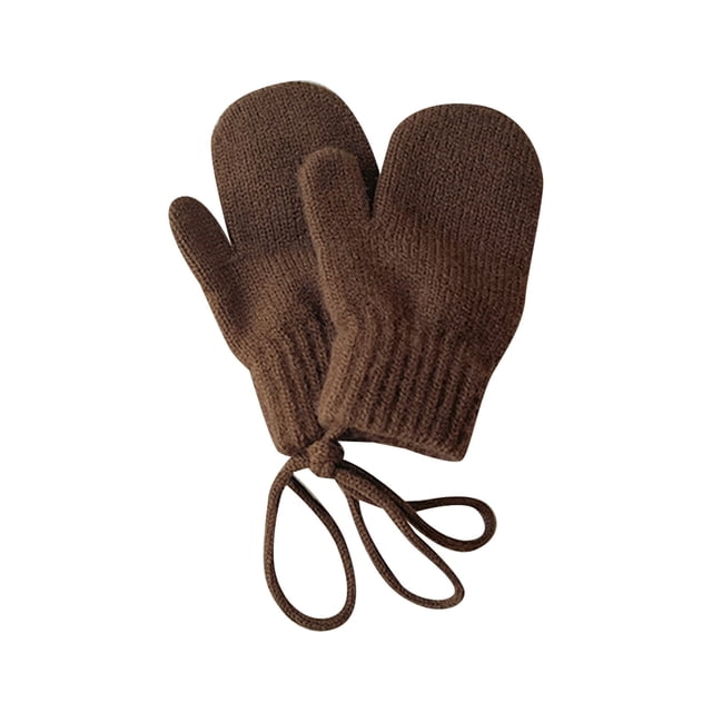 AWZXDE Winter Gloves Children Solid Color Finger Halterneck Baby Thickened Warm Candy Color