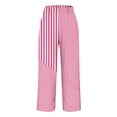 thumbnail image 4 of Dasayo Chinos Pants for Women Elastic Waist Pink Cotton Loose Slacks Comfy Striped Casual Trousers Women Leggings L, 4 of 5