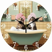 Bathroom Wall Clock Non-Ticking Clock 12 Inch Cat Round Decorative Clocks Printed Wall Clock for Home Office Decoration Mixed Color
