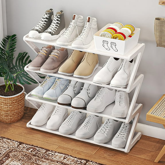 Loyerfyivos 4 Tier Stainless Steel Shoe Rack Organizer, Easy to Install and Space Saving Shoes Organizer, Free Standing Shoes Rack With Sturdy Frame Shoe Rack for Closet Entryway Bedroom