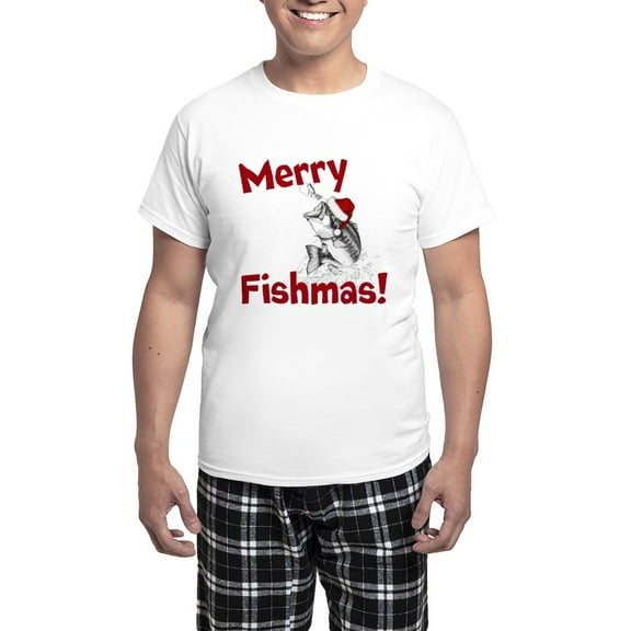 CafePress - Merry Fishmas! Men's Light Pajamas - Men's Light Loose Fit Cotton Pajama Set