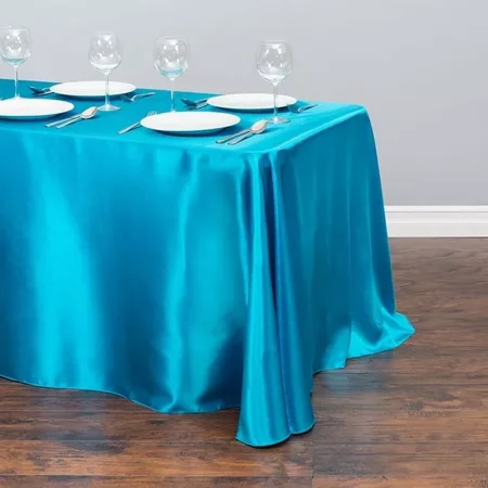 

Touiyu Satin Tablecloth 57 x 62 inch Covered Satin Tablecloth Rectangle Shiny Silk Tablecloth Smooth Fabric Tabletop for Wedding Banquet Party Events Turquoise