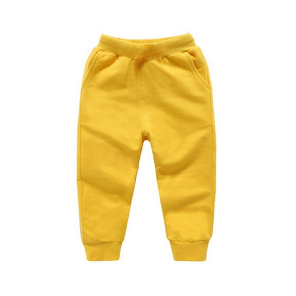 GUOBIOZIY Toddler Baby Boys Jogger Pants Solid Color Elastic Waist Cotton Active Sweatpants (Yellow,12-18 M)