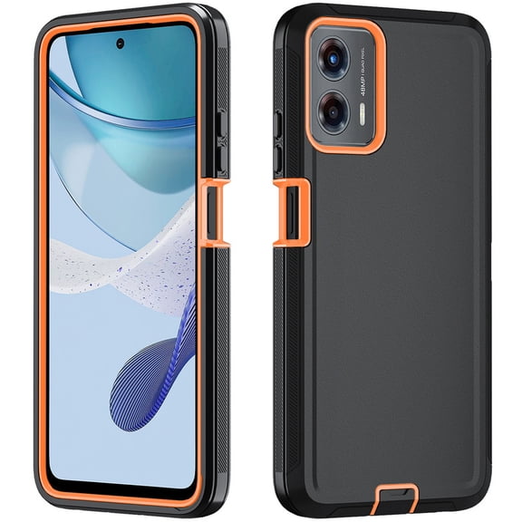 Phone Case for Motorola G Play 4G (2024), Heavy Duty 3-Layer Hybrid Silicone Shockproof Cover, for Moto G Play 2024 4G Protective Shell, Orange