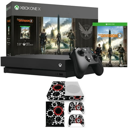 Microsoft Xbox One X Bundle 1 TB Console with Tom Clancy's The Division 2 (CYV-00255) + Vinyl Skin Sticker Cover Decal for Microsoft Xbox One S Console and Controllers